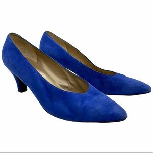 St. John Blue Suede Kitten Heel Pumps Shoes